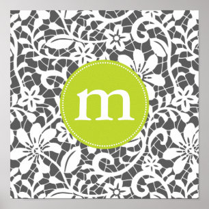 Poster Monogramme personnalisé par dentelle élégante de