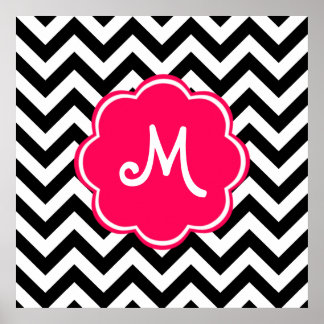 Poster Monogramme personnalisé rose néon avec Motif Chevr