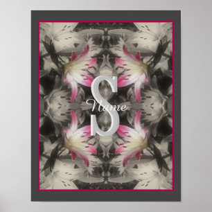 Poster Monogramme personnalisé Vos initiales Nom Lys