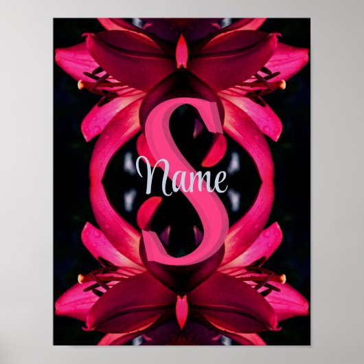 Poster Monogramme personnalisé Votre initiale Nom Art flo (Devant)