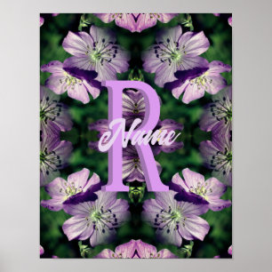 Poster Monogramme personnalisé Votre initiale Nom Géraniu