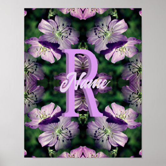 Poster Monogramme personnalisé Votre initiale Nom Géraniu (Devant)