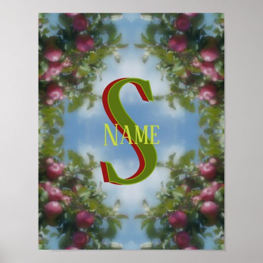 Poster Monogramme personnalisé Votre initiale Nom Pommes (Devant)