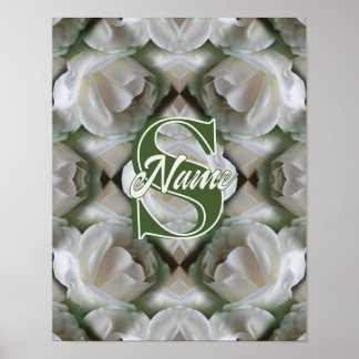 Poster Monogramme personnalisé Votre initiale Nom Rose bl