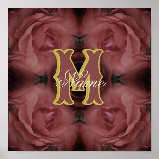 Poster Monogramme personnalisé Votre initiale Nom Roses v (Devant)