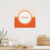 Poster Monogramme Pois orange et blanc avec nom (Cuisine)