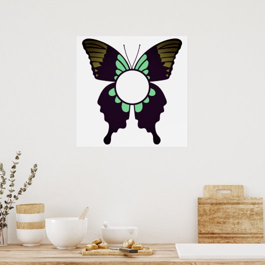 Poster Monogramme rond papillon vert personnalisé (Cuisine)