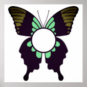 Poster Monogramme rond papillon vert personnalisé (Devant)