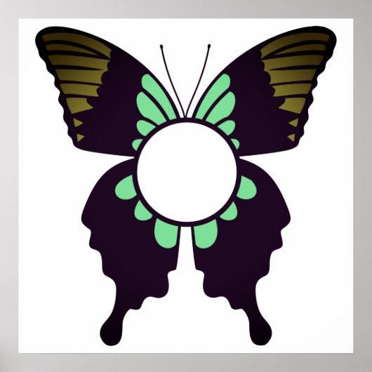 Poster Monogramme rond papillon vert personnalisé (Devant)