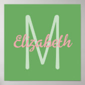 Poster Monogramme rose et vert Preppy (Devant)