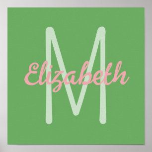 Poster Monogramme rose et vert Preppy