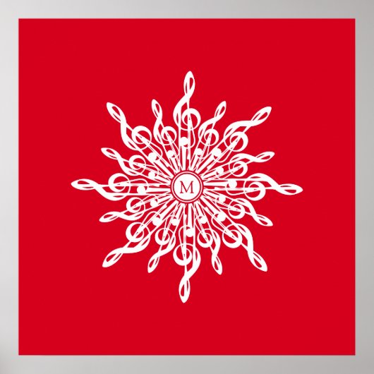 Poster Monogramme rouge de Noël G-Clef Snowflake (Devant)