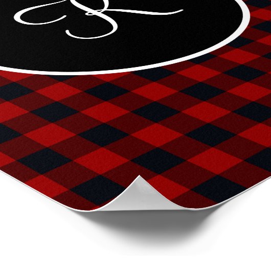 Poster Monogramme Rouge et noir Buffle Plaid Faux (Coin)