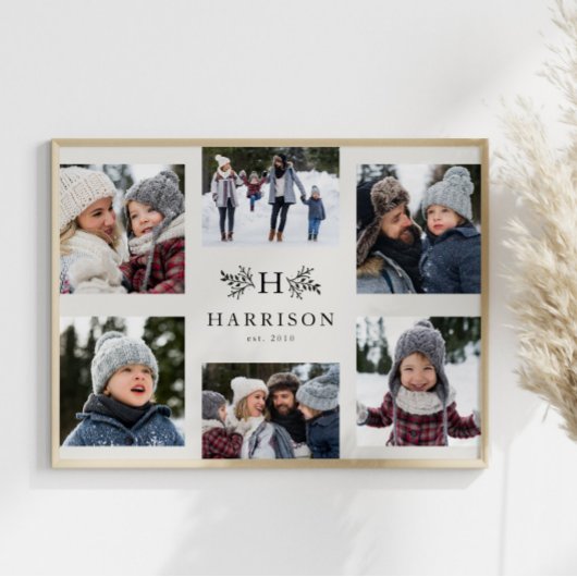Poster Monogramme rustique 6 collage de photos nom de fam