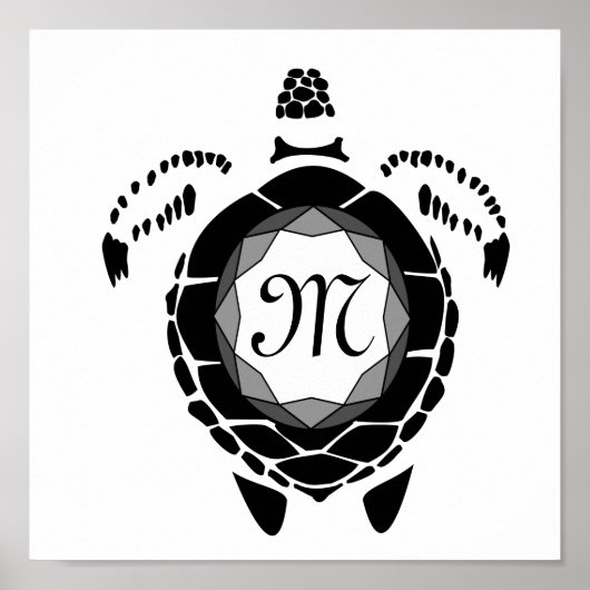 Poster Monogramme silhouette de la tortue noire Diamant (Devant)