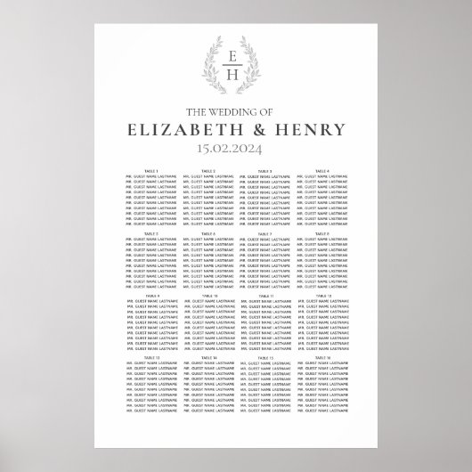 Poster Monogramme simple couronne ovale Noir Blanc Siège (Devant)