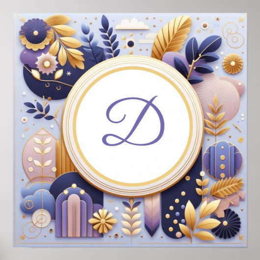 Poster Monogramme violet et mur d'or (Devant)