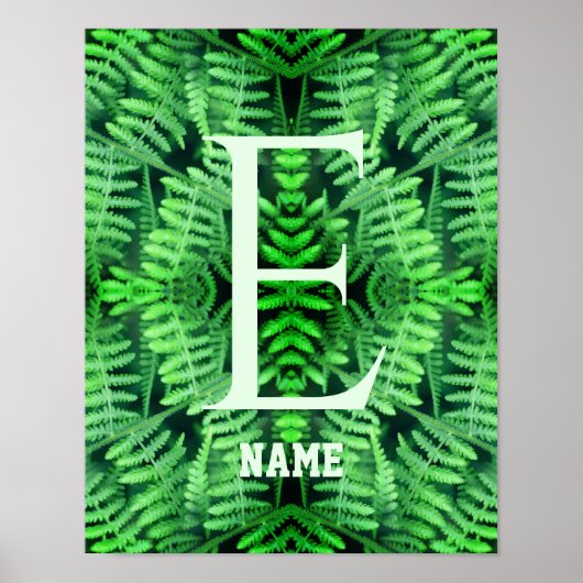 Poster Monogramme Vos Fougères Vertes Initiales Personnal (Devant)