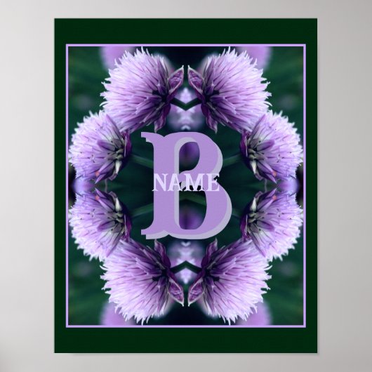 Poster Monogramme Votre Nom Initial Allium Personnalisé (Devant)
