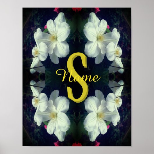 Poster Monogramme Votre Nom Initial Fleur d'Art de Clémat (Devant)