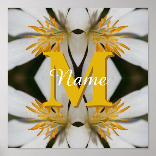 Poster Monogramme Votre Nom Initial Fleur Personnalisé  (Devant)