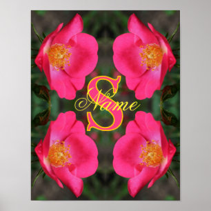 Poster Monogramme Votre Nom Initial Rose Art Personnalisé