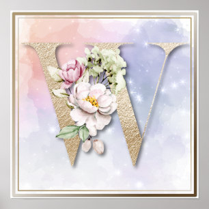 Poster Monogramme W Rose Blanche