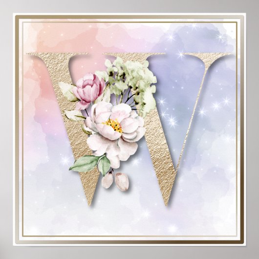 Poster Monogramme W Rose Blanche (Devant)