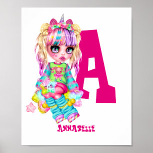Poster Monogrammes filles Unicorn mignonne jolie personna