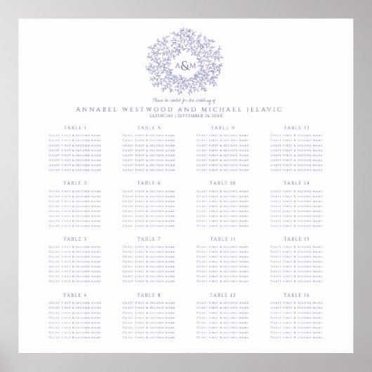 Poster Monographie mariage bleu violet 16 tableaux (Devant)