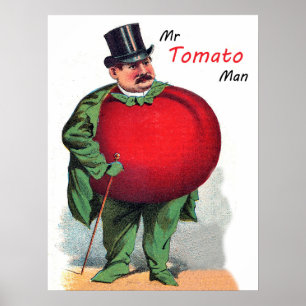 Poster Monsieur Tomate homme, dessin animé drôle, illustr