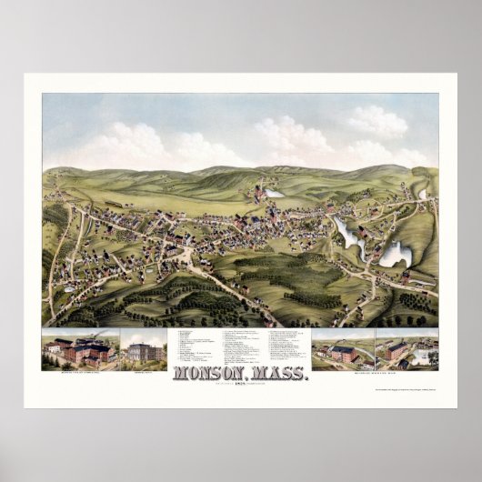 Poster Monson, MA Carte panoramique - 1879 (Devant)