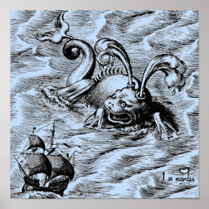 Poster Monster de la mer Arctique et voilier