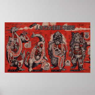 Poster Monster japonais vintage Cutaway