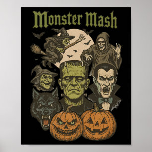 Poster Monster Mash Retro Halloween Funny Monster Éffraya