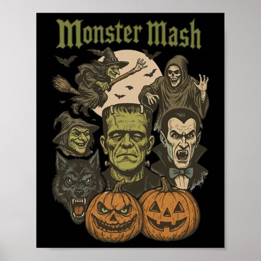 Poster Monster Mash Retro Halloween Funny Monster Éffraya (Devant)