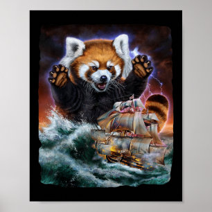 Poster Monster Red Panda Tandis Que Kraken Attaque Un Bat