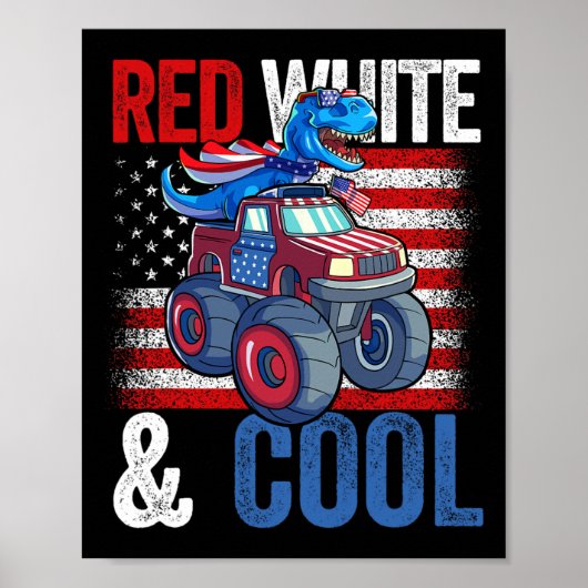 Poster Monster Truck Dino 4 juillet Garçons Drapeau Améri (Devant)