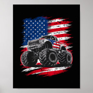 Poster Monster Truck drapeau américain USA