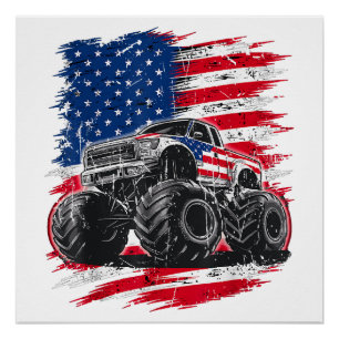 Poster Monster Truck USA Drapeau américain