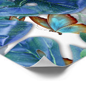 Poster Monstera bleu turquoise Feuilles et papillons (Coin)