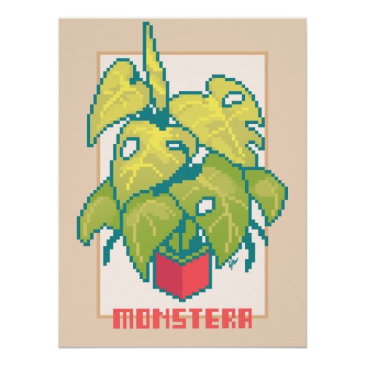 Poster Monstera Pixel Art (Devant)