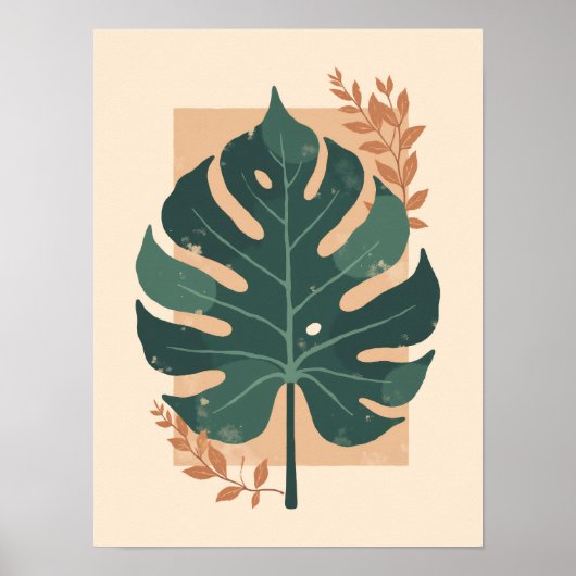Poster Monstère Boho minimaliste Feuille d'art (Devant)