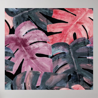 Poster Monstère monochrome : Aquarelle Motif tropical.