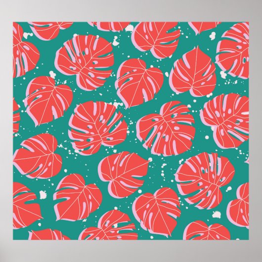 Poster Monstère rouge : motif tropical vert (Devant)