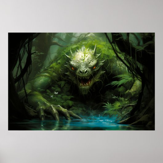 Poster Monstre caché effrayant dans la forêt tropicale (Devant)