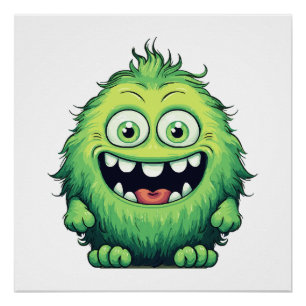 Poster Monstre de dessin animé vert mignon souriant