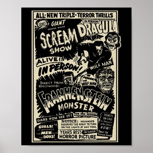 Poster Monstre de film d'horreur Mummy Dracula Werewolf F (Devant)