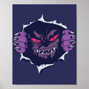 Poster Monstre Effrayant Regardant à Travers un Trou dans