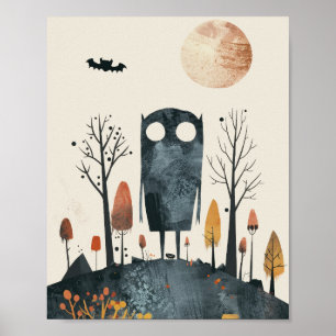 Poster Monstre mignonne dans le paysage d'Halloween Éffra